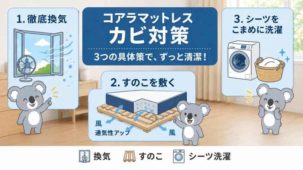 コアラマットレスにカビは生える？6年使った我が家の湿気対策と直置きの注意点